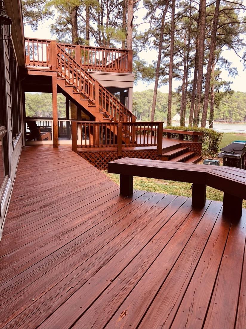 Wraparound deck after pressure washing and staining