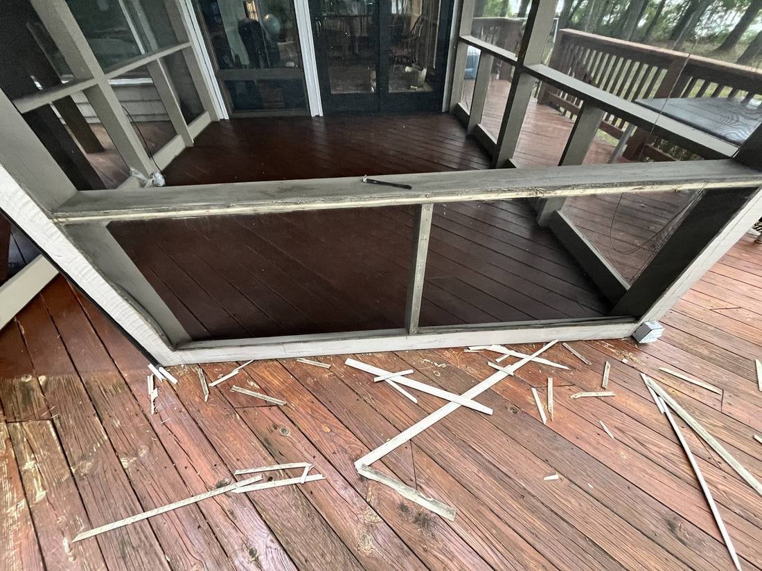 Old screen panels removed and laid out on the deck